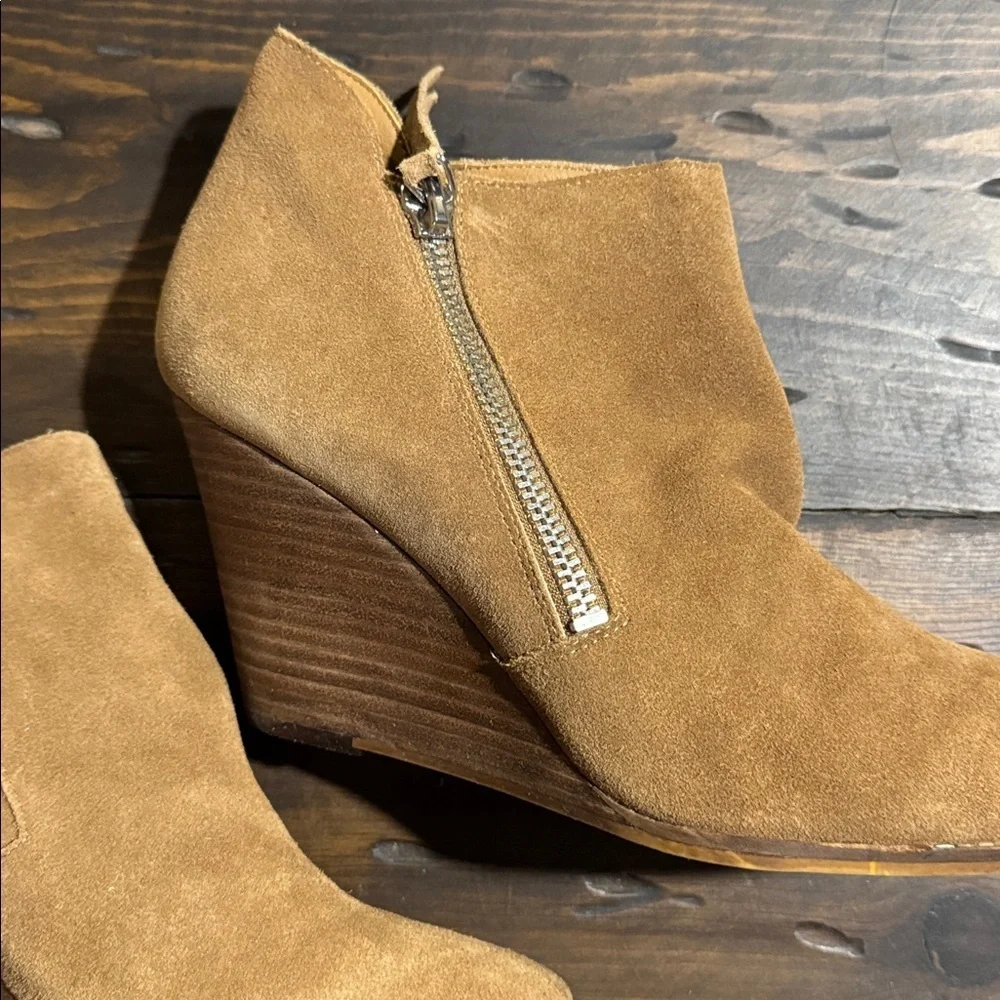 Jessica Simpson-Brown Leather Suede Wedge Boots